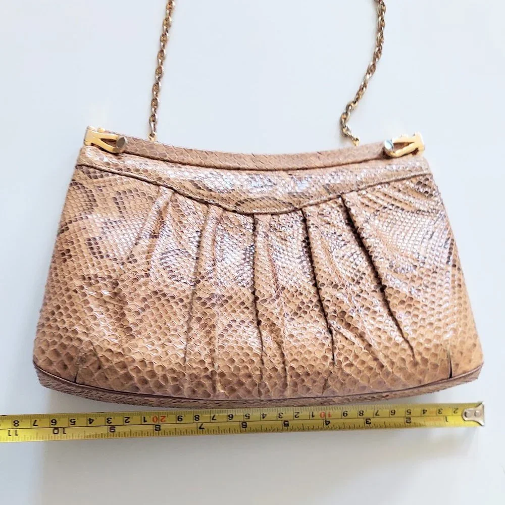 Finesse La Model Brown Snakeskin Clutch Handbag Chain Coin Purse VTG